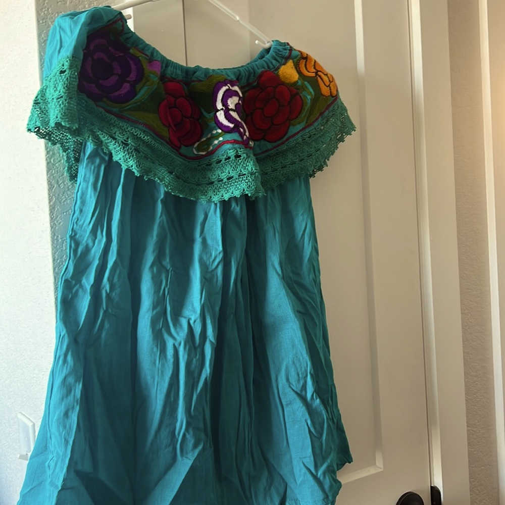 Mexican blue off shoulder zinacantan blouse
